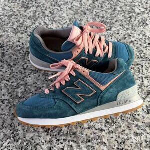 New Balance Women's 574 Blue Green Summer Sneaker Shoe W7.5